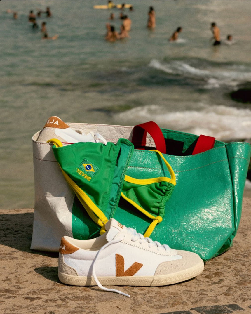 VEJA Volley Organic Traced Leather Erkek Sneaker White/Tent/Bark
