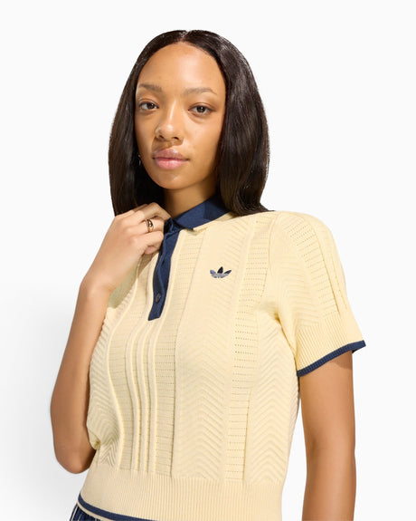 adidas Originals Cable Knit Cali Kadın Polo T-Shirt Warm Vanilla