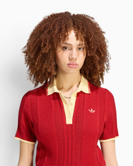 adidas Originals Cable Knit Cali Kadın Polo T-Shirt Warm Vanilla