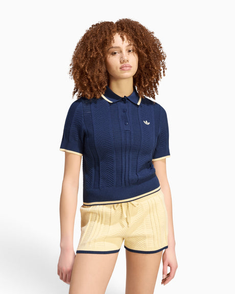 adidas Originals Cable Knit Cali Kadın Polo T-Shirt Warm Vanilla