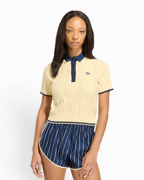 adidas Originals Cable Knit Cali Kadın Polo T-Shirt Warm Vanilla