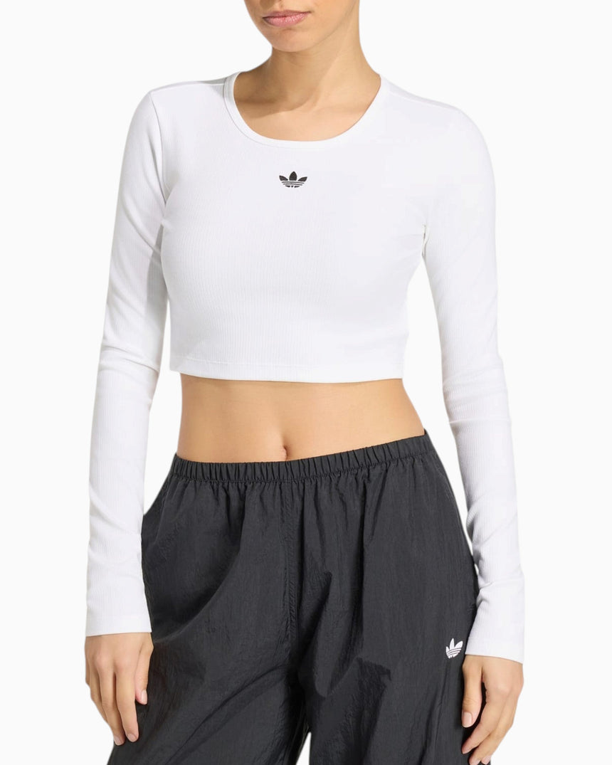 adidas Originals Essentials Rib Cropped Longsleeve Kadın T-Shirt White