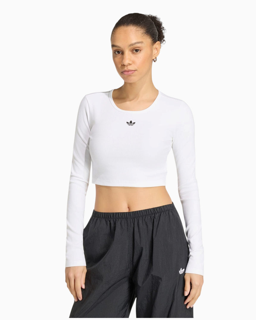 adidas Originals Essentials Rib Cropped Longsleeve Kadın T-Shirt White