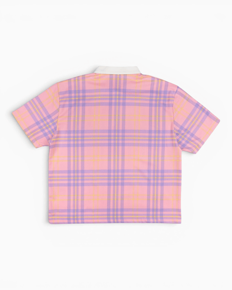 Alt Üst Plaid Polo T-Shirt Pink