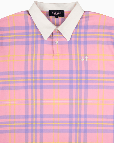 Alt Üst Plaid Polo T-Shirt Pink