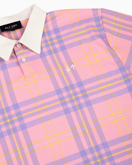 Alt Üst Plaid Polo T-Shirt Pink