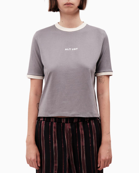 Alt Üst Contrast Ribebd T-Shirt Grey&Cream