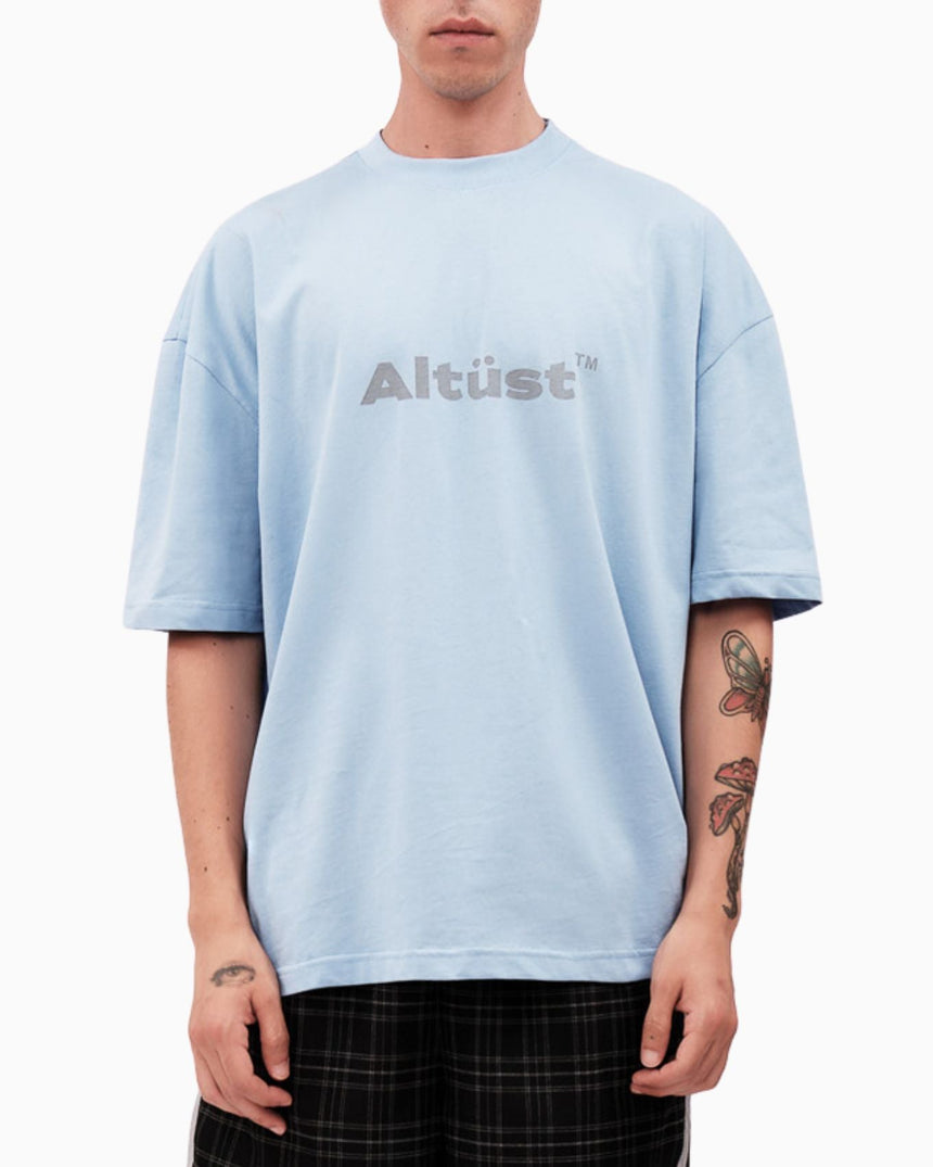 Alt Üst Logo Printed Oversize T-Shirt Baby Blue