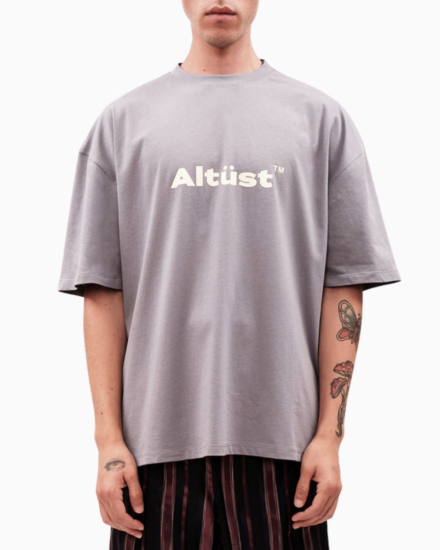 Alt Üst Logo Printed Oversize T-Shirt Grey