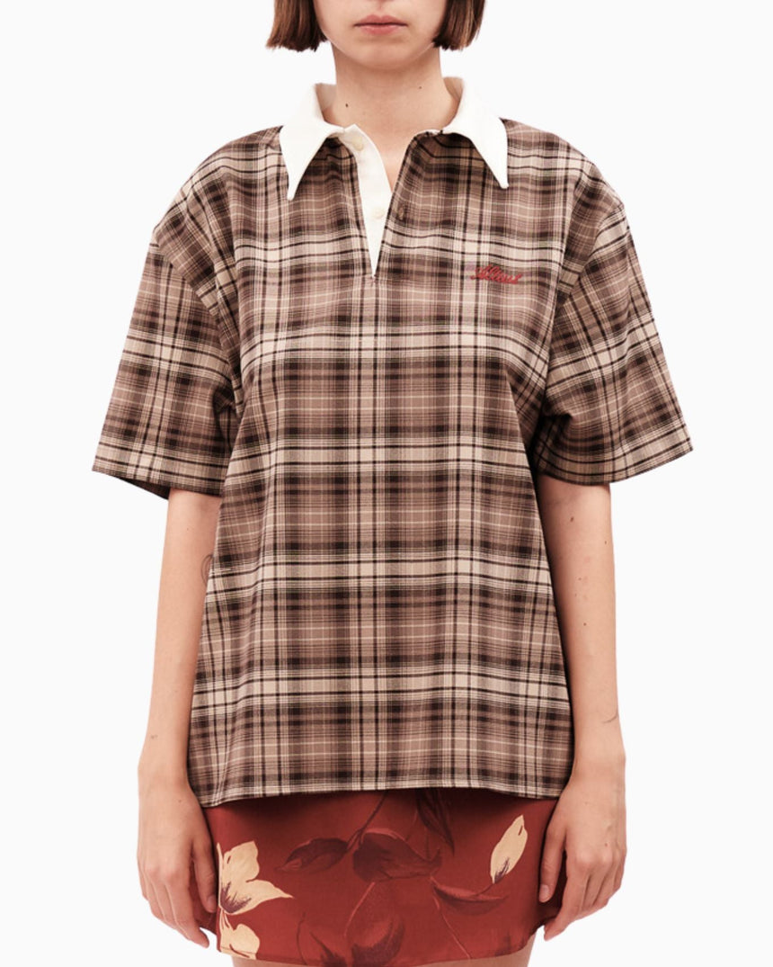 Alt Üst Plaid Polo T-Shirt Brown