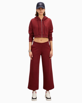 Anais&Margaux Full Zip Relaxed Crop Hoodie Burgundy Kırmızı