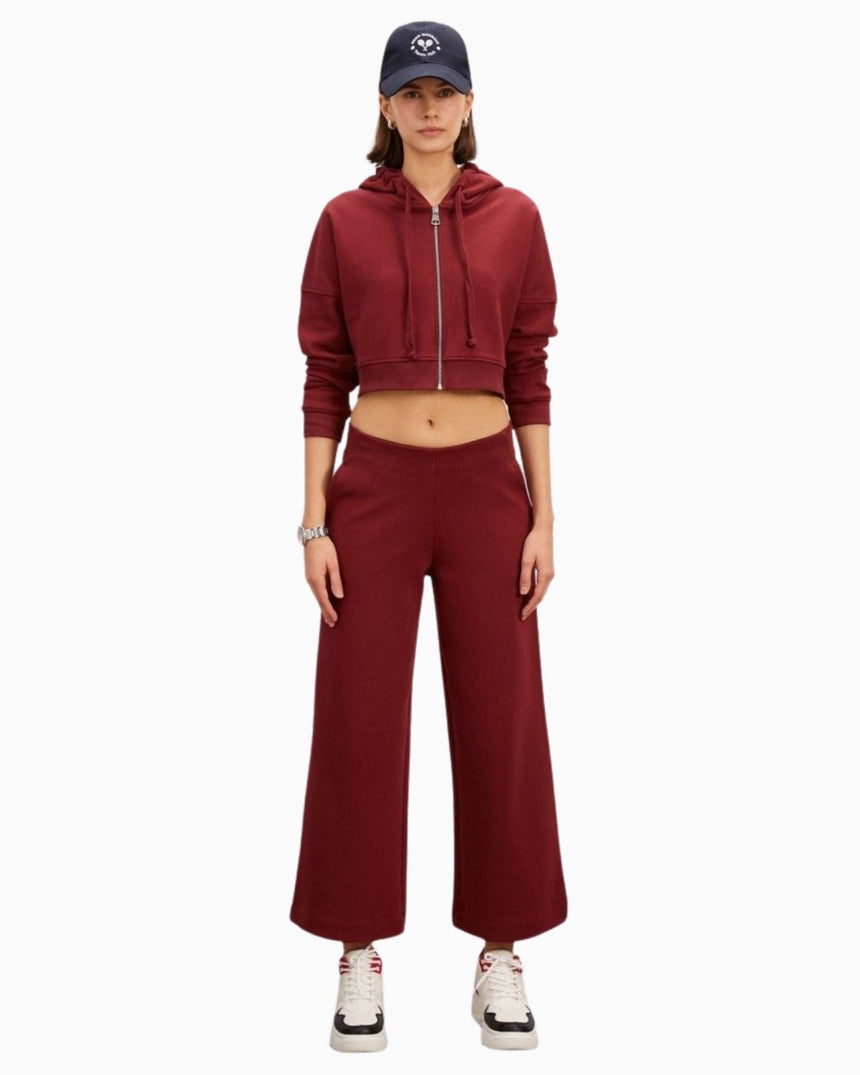 Anais&Margaux Full Zip Relaxed Crop Hoodie Burgundy Kırmızı