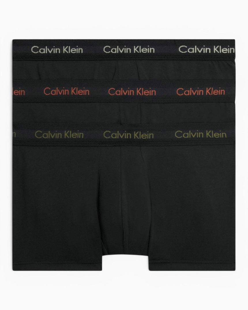 Calvin Klein Low Rise Trunk 3PK Cotton Stretch - Erkek B- Eclyps/Mcca Ornge/Olv Brnch Lg