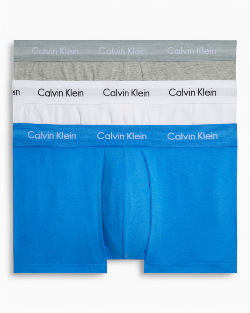 Calvin Klein Low Rise Trunk 3PK Cotton Stretch - Erkek Gry Hthr/Wht/Plc Bl_sbdd Ttl Prt