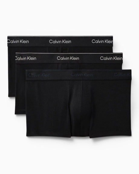 Calvin Klein Low Rise Trunk 3PK Icon Cotton Stretch - Erkek B-White/Heavenly Iris Logo/B-White