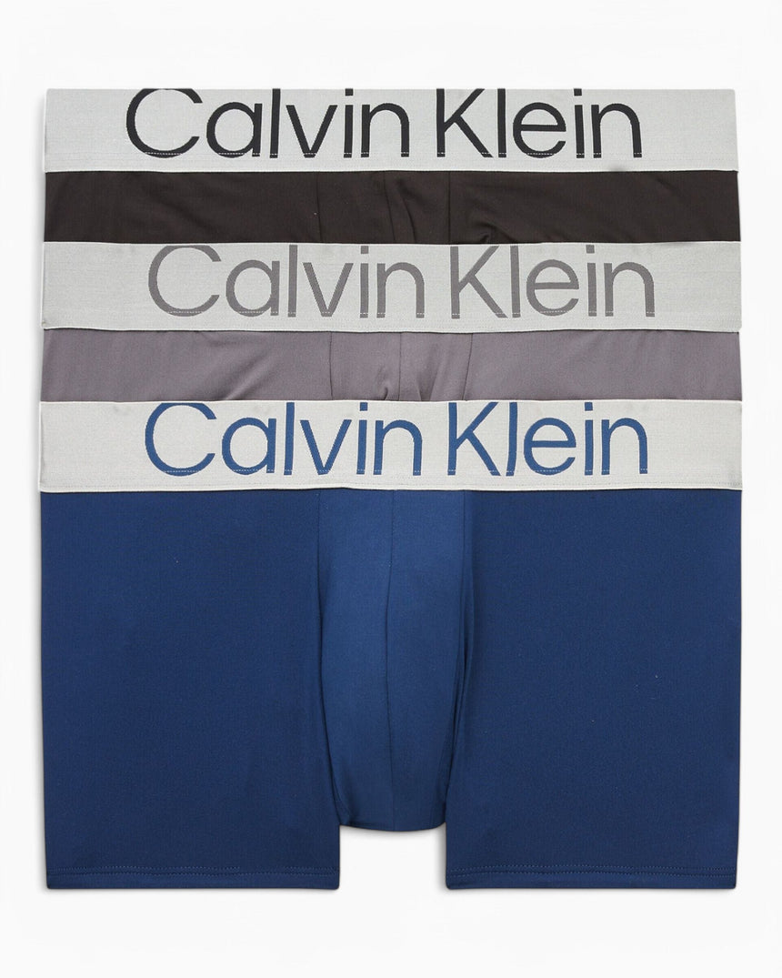 Calvin Klein Low Rise Trunk 3PK Steel Micro - Erkek Blue Shadow/Grey Sky/Black