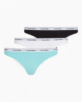 Calvin Klein Thong 3PK Icon Logo - Kadın Black/Beau Blue/White