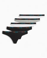 Calvin Klein Thong 5PK Icon Logo - Kadın Black/White/Black/Grey Htr/White