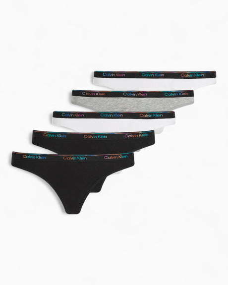 Calvin Klein Thong 5PK Icon Logo - Kadın Black/White/Black/Grey Htr/White
