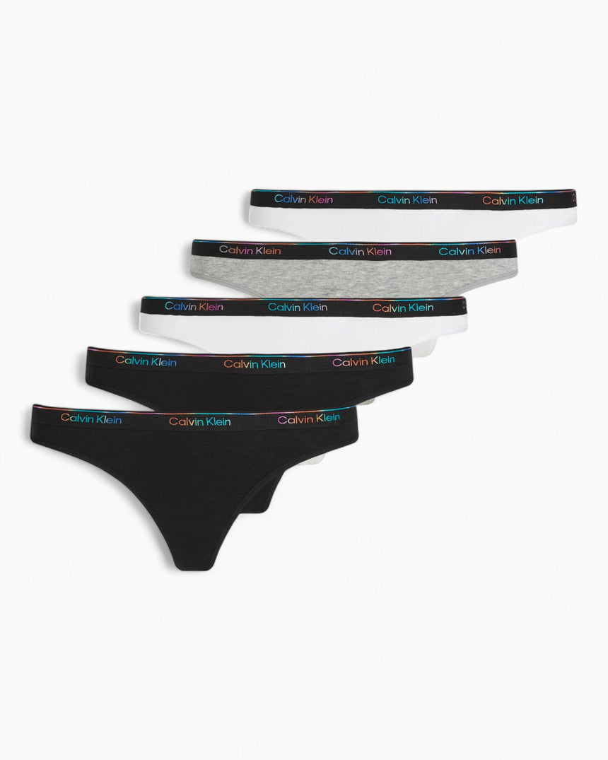 Calvin Klein Thong 5PK Icon Logo - Kadın Black/White/Black/Grey Htr/White