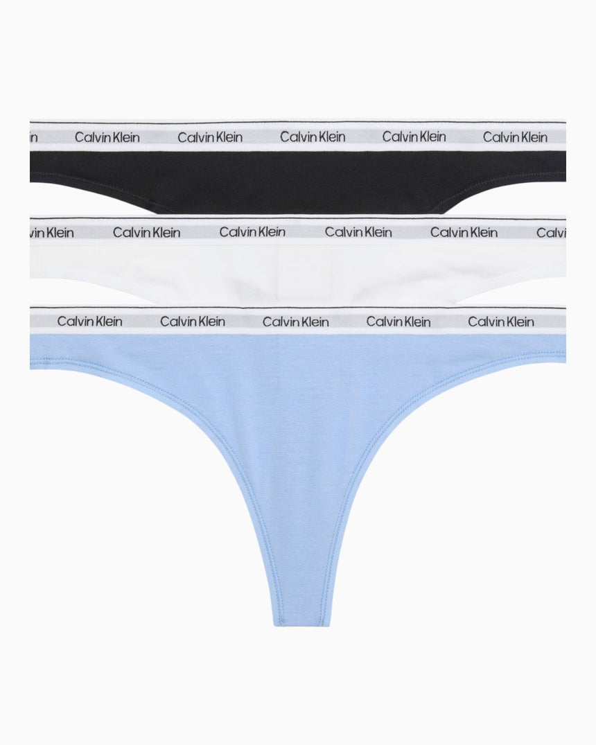 Calvin Klein Thong Icon Logo 3PK - Kadın Black/White/Frozen Fjiord
