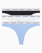 Calvin Klein Thong Icon Logo 3PK - Kadın Black/White/Frozen Fjiord