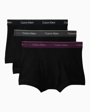 Calvin Klein Trunk 3PK Cotton Classics - Erkek Black w/ Black wb/Black w/ Dark Purple