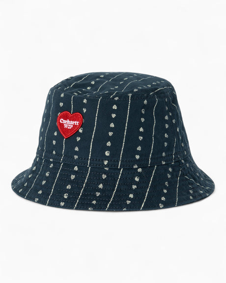 Carhartt WIP Drewe Bucket Hat Heart C Pinstripe Ink Natural Rinsed