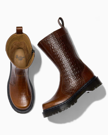 Dr. Martens Rejena Croc Emboss Leather Kadın Bot Mocha Brown