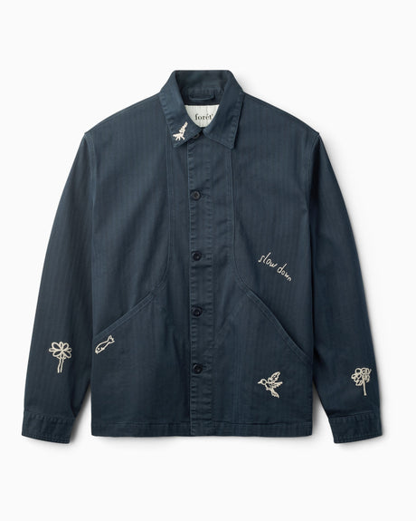 Forét Berry Herringbone Embroidery Erkek Gömlek Ceket Navy