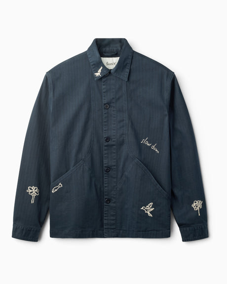 Foret Berry Herringbone Embroidery Erkek Gömlek Ceket Navy
