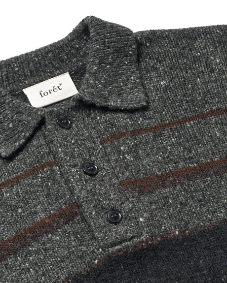 Forét Dawn Stripe Knit Polo Erkek Triko Grey Melange