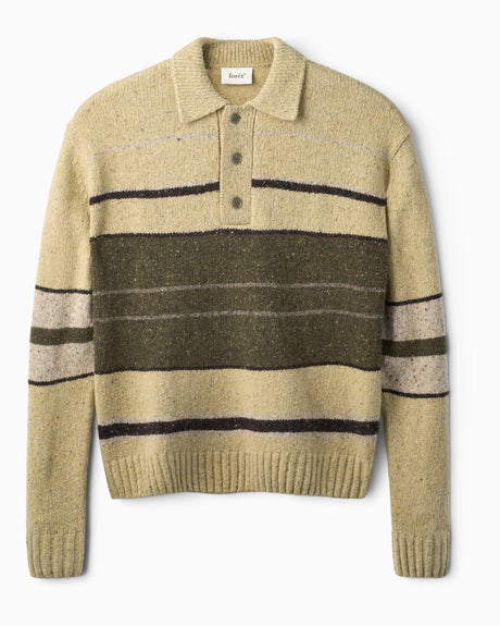 Forét Dawn Stripe Knit Polo Erkek Triko Oatmeal