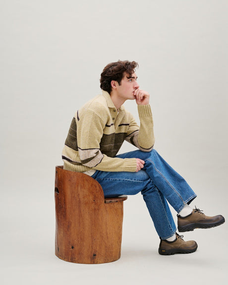 Forét Dawn Stripe Knit Polo Erkek Triko Oatmeal