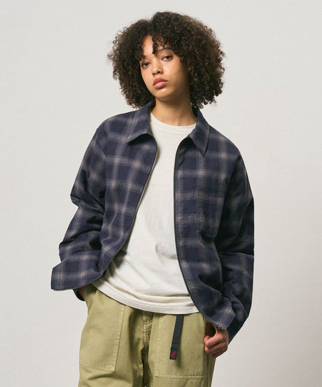 Gramicci Zip-Up Insulated Flannel Erkek Gömlek Navy Shadow Plaid