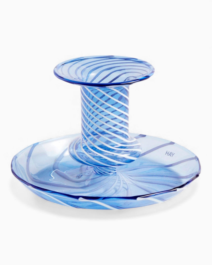 HAY Design Flare Stripe Candleholder Light Blue/White