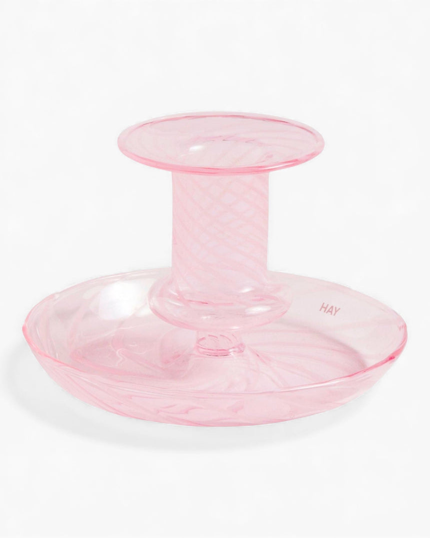 HAY Design Flare Stripe Candleholder Pink/White