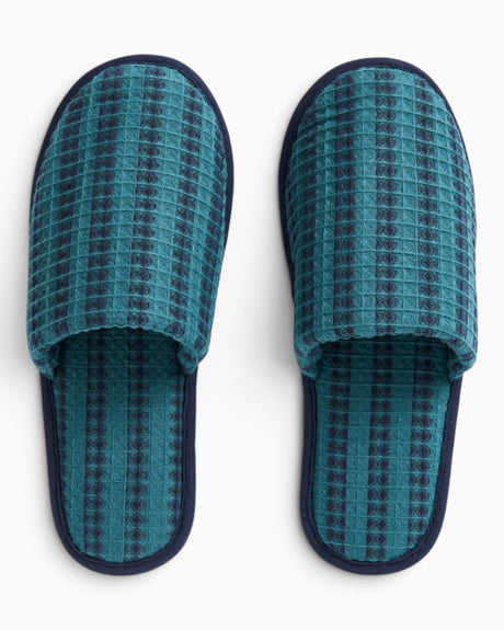 HAY Design Waffle Slippers Stripe Petrol Blue