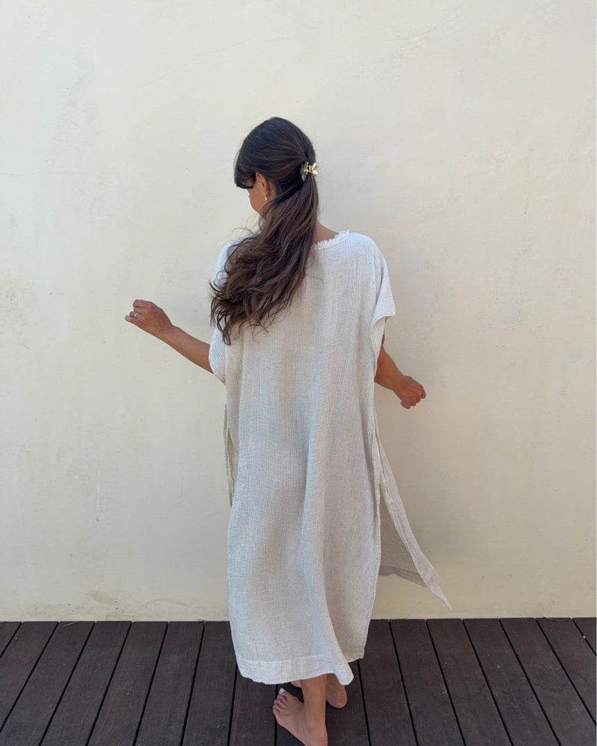 İKİKIZ Çizgili Lyocell Kaftan Kadın Elbise