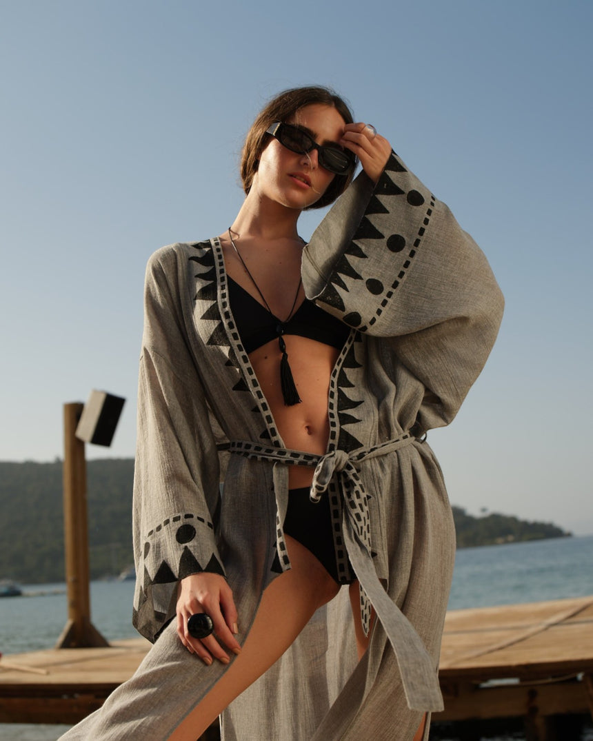 Keten Baskılı Kimono