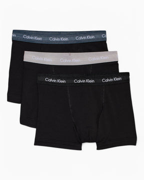 Calvin Klein Low Rise Trunk 3PK Cotton Stretch - Erkek B- Blk/Hemisphere Bl/Ash Wbs