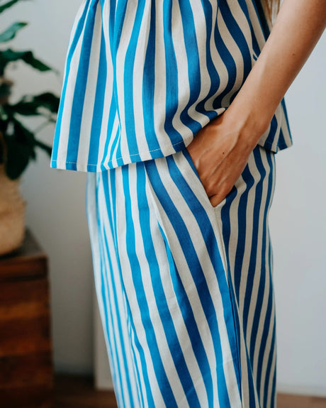 Mama in Love Barrel Kadın Pantolon Mavi/Krem