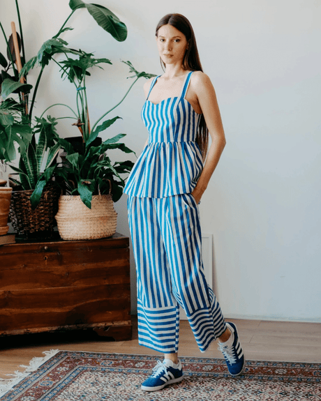 Mama in Love Barrel Kadın Pantolon Mavi/Krem