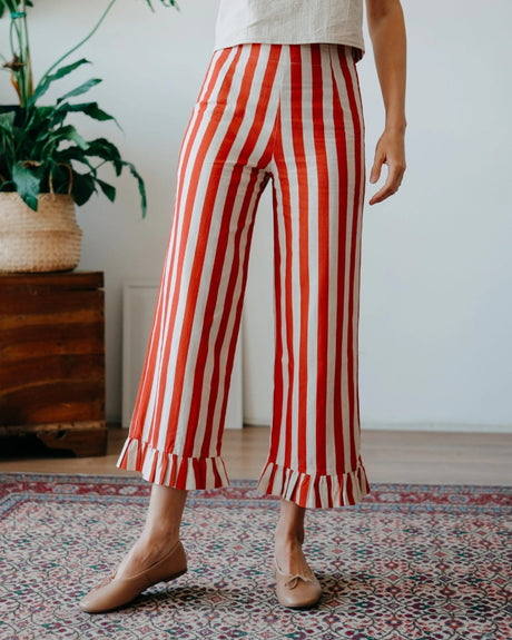 Mama in Love Frill Stripes Kadın Pantolon Krem/Kiremit