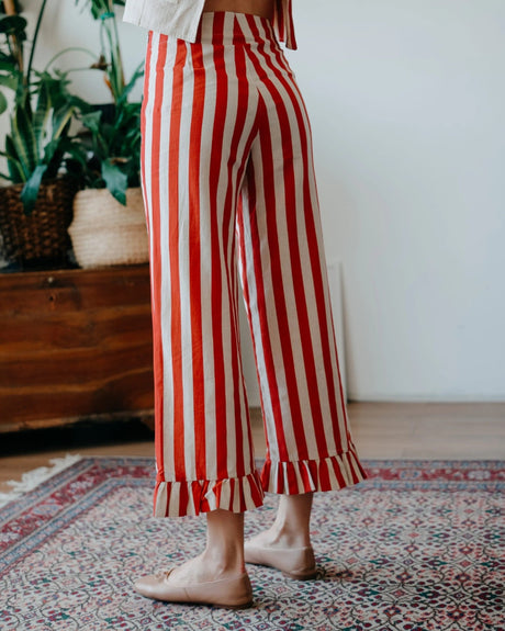 Mama in Love Frill Stripes Kadın Pantolon Krem/Kiremit