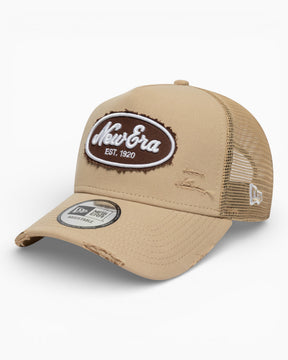 New Era Oval Canvas Distress Trucker Şapka Beige