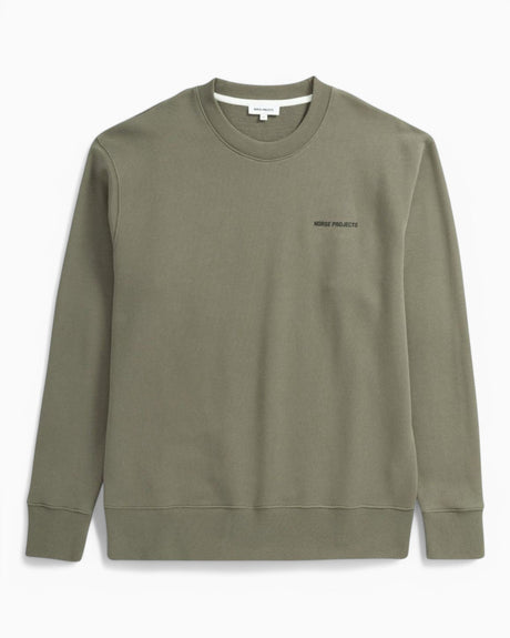 Norse Projects Arne Relaxed Organic Logo Erkek Sweatshirt Sediment Green