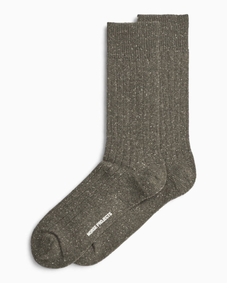 Norse Projects Bjarki Neps Wool Rib Sock Olive Night
