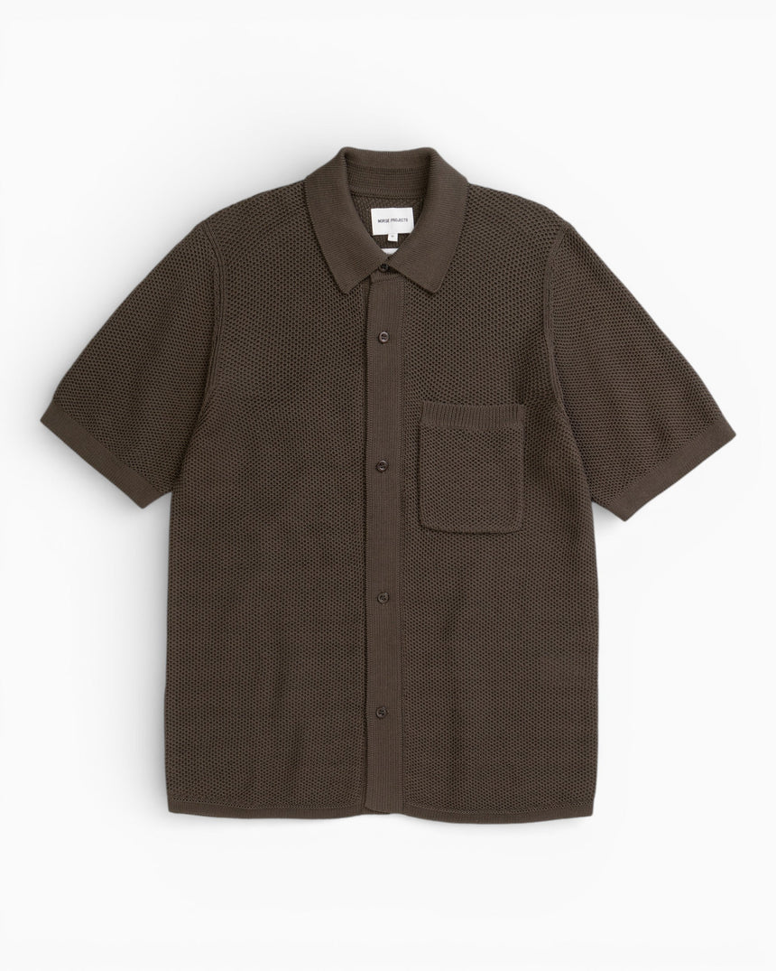 Norse Projects Fredensborg Mercerised Cotton Knitted Shirt Turkish Coffee