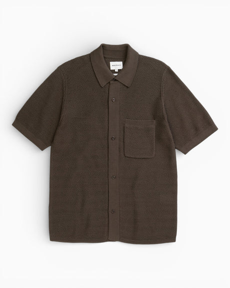 Norse Projects Fredensborg Mercerised Cotton Knitted Shirt Turkish Coffee